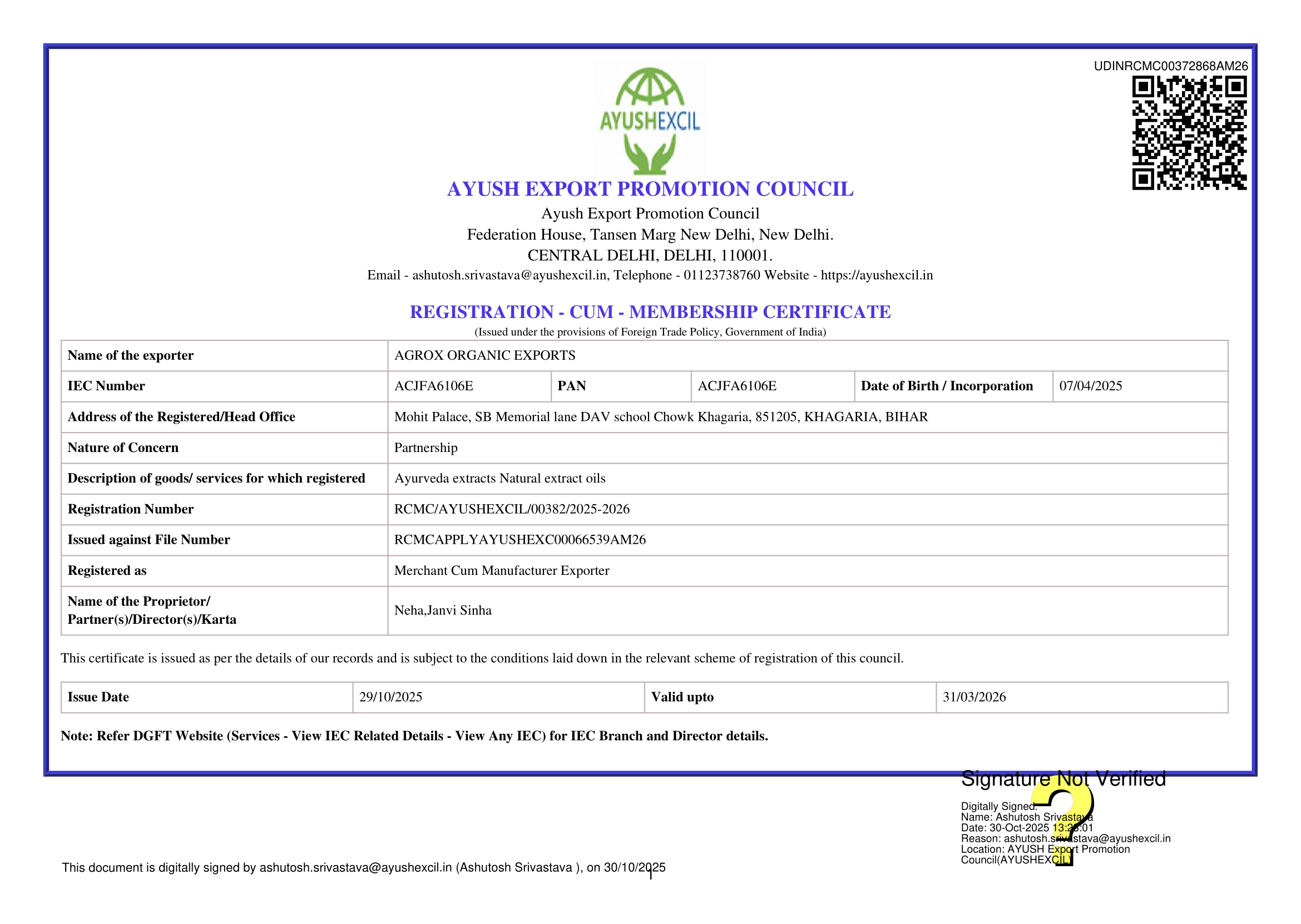 Ministry of Ayush Certificate